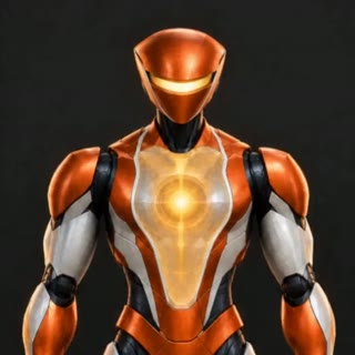 Avatar de Faro: robot naranja y plateado con núcleo de luz ámbar