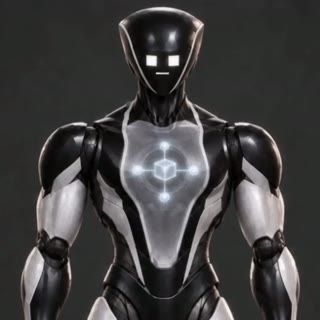 Avatar de JEV: robot negro y plateado con núcleo de luz blanca